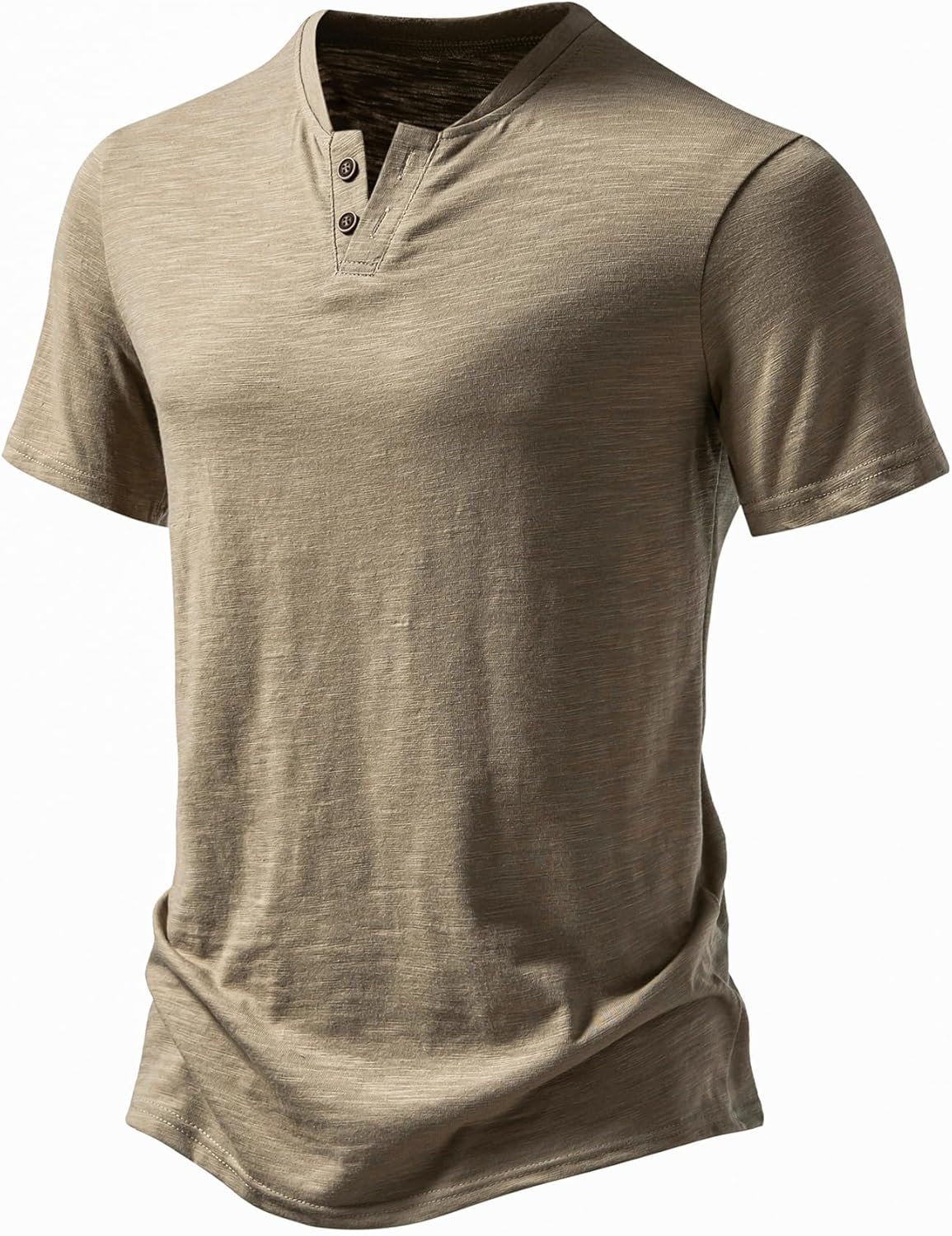 Men Stretchy Short Sleeve Henley T-Shirt Casual Cotton 2 Buttons Notch Neck Tee Shirts