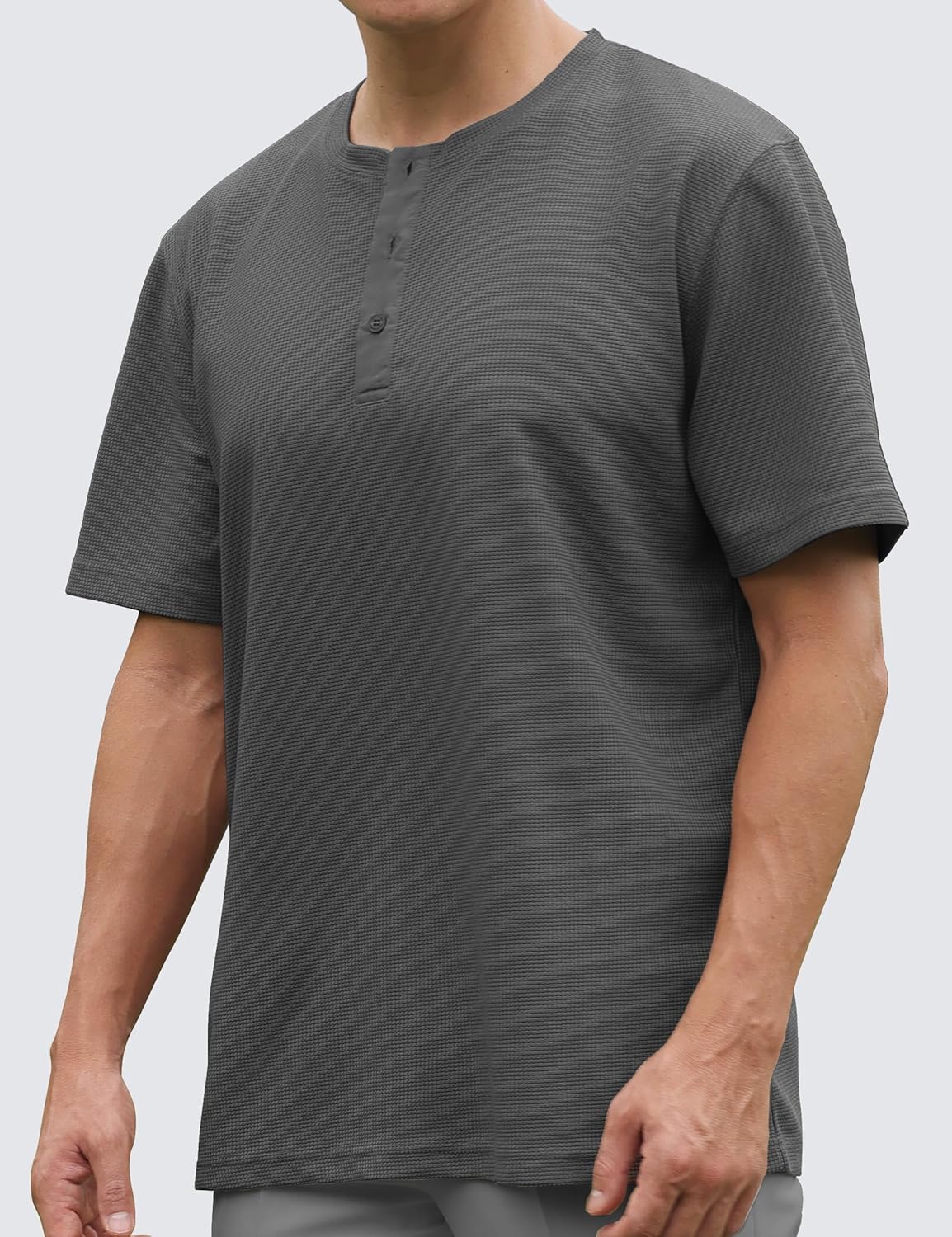 Men Henley Short Sleeve Fashion Casual Round Neck Button Down Waffle Henley Soild T Shirts