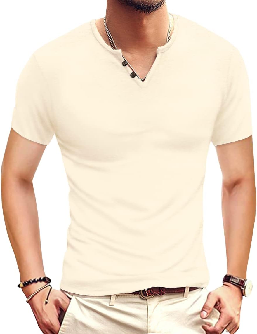 Men Casual Slim Fit Basic Henley Long Sleeve Fashion T-Shirt