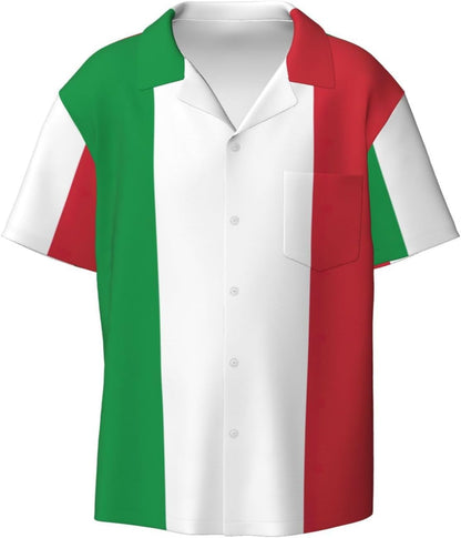 Italian Flag Men Shirt Short Sleeved Color Button Down Beach Shirt Tropical Holiday