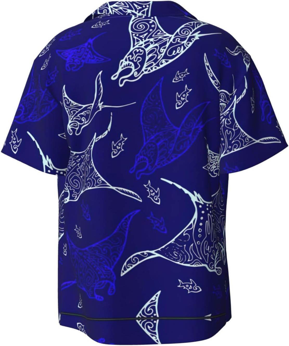 Medium Men Casual Short-Sleeved Shirt â€“ Summer Hawaiian Beach Tops for Outdoor Trips & Everyday Wear Manta Ray and Fish Black