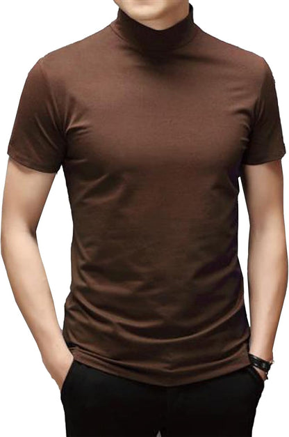 Men T Shirt Short Sleeve Basic Mock Turtleneck Slim Fit Undershirt Pullover Thermal Solid Tops