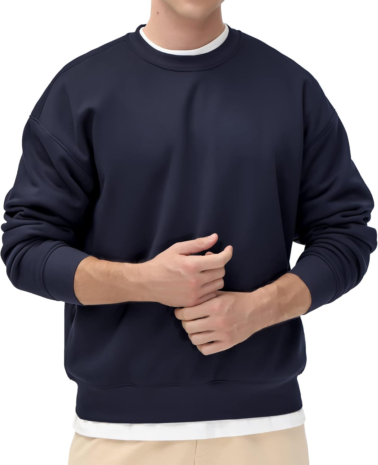 Men's  Crewneck Sweatshirt Thick Loose fit Soft Basic Pullover Sweatshirt