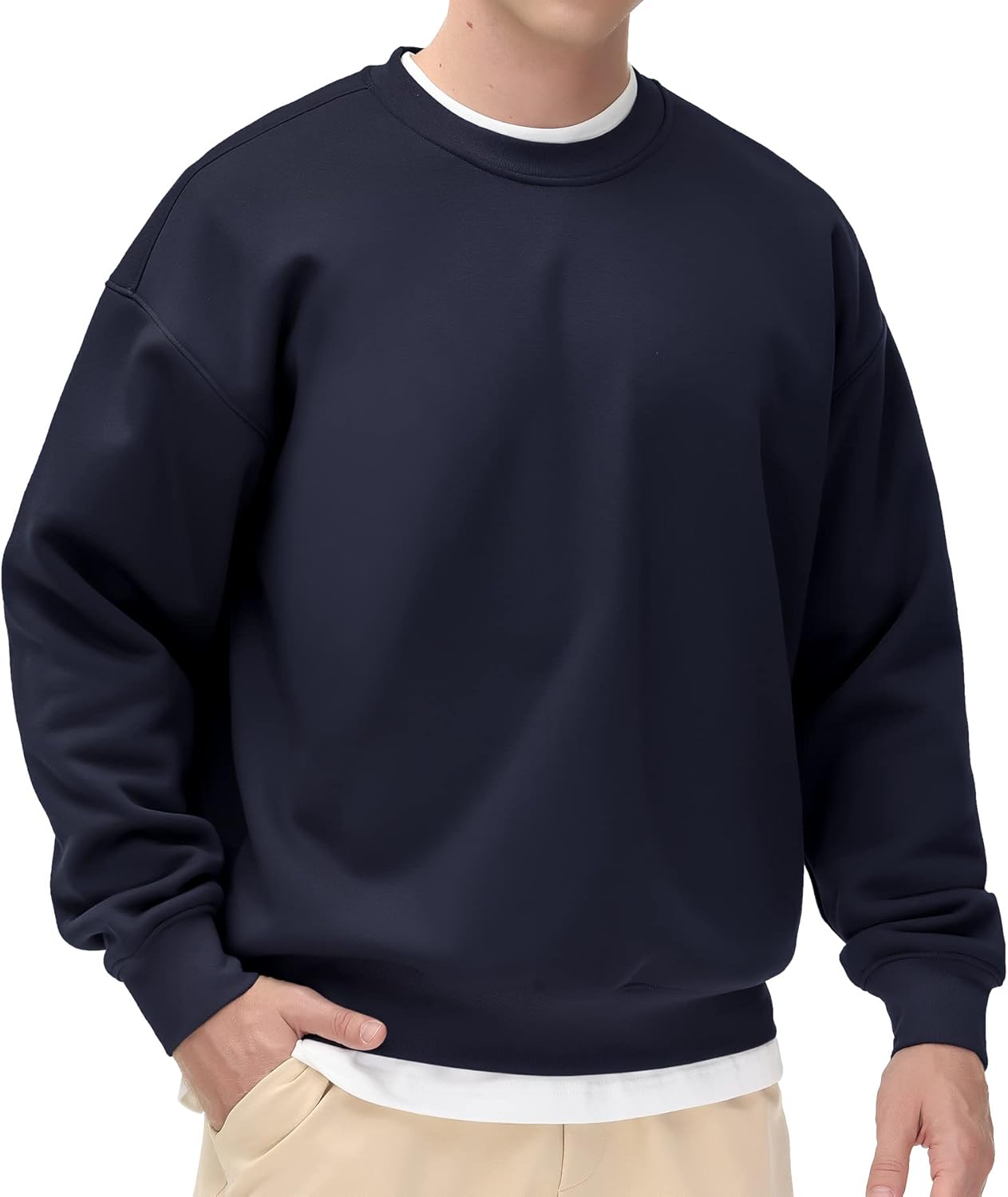 Men's  Crewneck Sweatshirt Thick Loose fit Soft Basic Pullover Sweatshirt