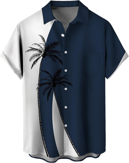 Men Short Sleeve Button Down Casual Hawaiian Shirts Summer Beach Holiday Printed Regular Fit Top Tropical Shirts