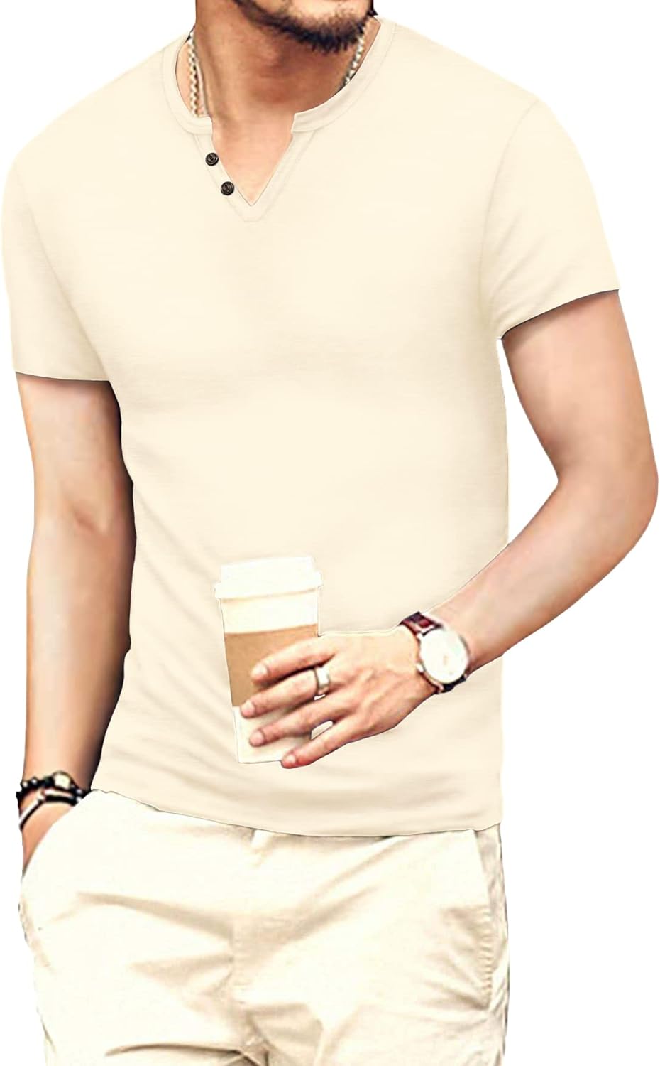 Men Casual Slim Fit Basic Henley Long Sleeve Fashion T-Shirt