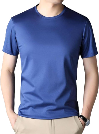 Mulberry Silk Men Short-Sleeved T-Shirt,New Summer Round Neck ice Silk Breathable T-Shirt