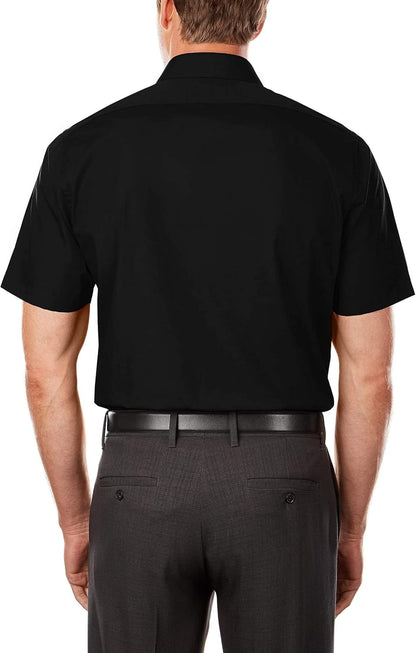 Men Short Sleeve Dress Shirt Regular Fit Poplin Solid