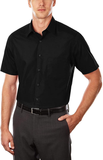 Men Short Sleeve Dress Shirt Regular Fit Poplin Solid