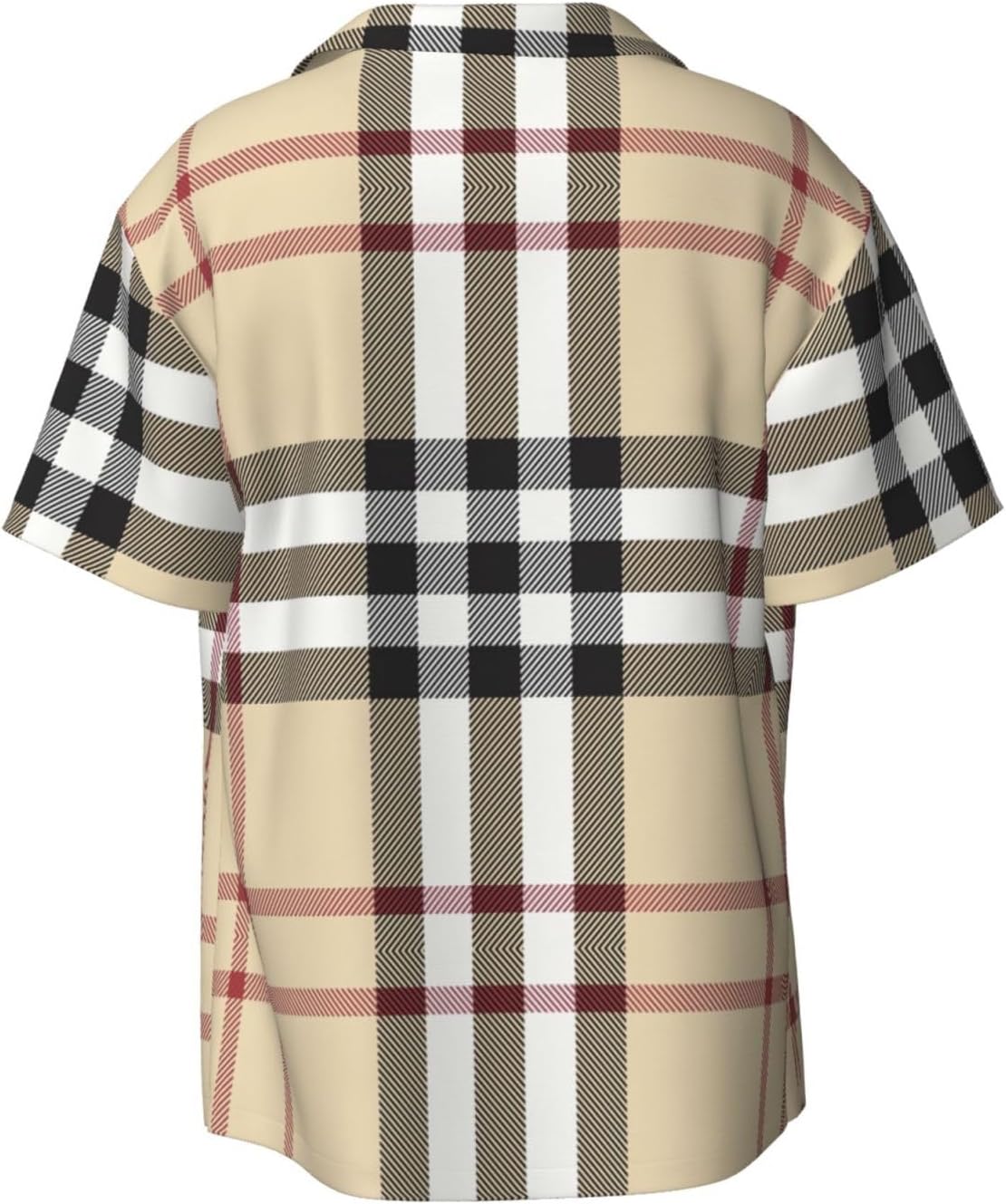 Medium Men Casual Short-Sleeved Shirt â€“ Summer Hawaiian Beach Tops for Outdoor Trips & Everyday Wear Gray Plaid Lines