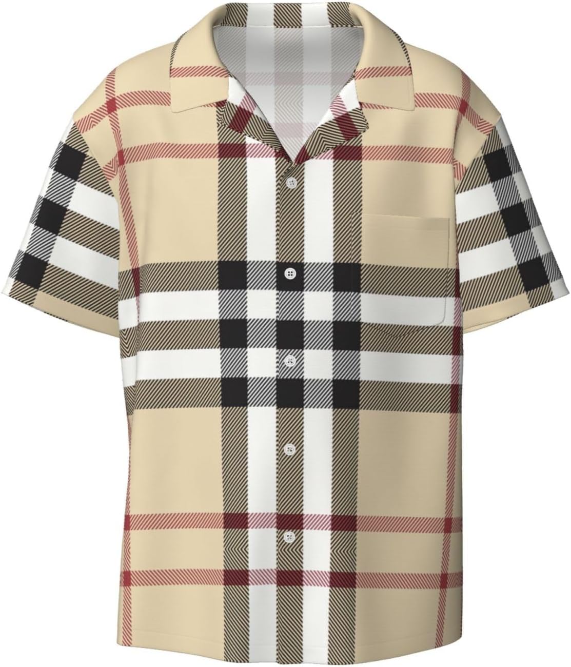 Medium Men Casual Short-Sleeved Shirt â€“ Summer Hawaiian Beach Tops for Outdoor Trips & Everyday Wear Gray Plaid Lines