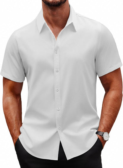 Men Dress Shirts Short Sleeve Wrinkle Free Business Textured Shirt Casual Button Down Shirts