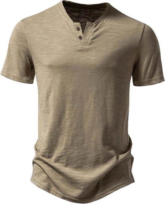 Men Stretchy Short Sleeve Henley T-Shirt Casual Cotton 2 Buttons Notch Neck Tee Shirts