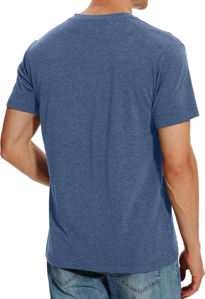 Men Henley Shirt Short Sleeve Summer T-Shirt with Pocket Solid Button Tee Top